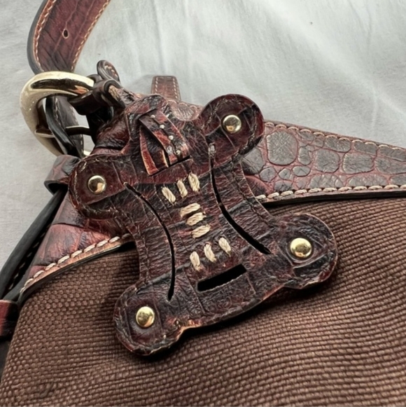 CELINE Brown Canvas & Crocodile Leather Hobo Bag - Picture 5 of 11